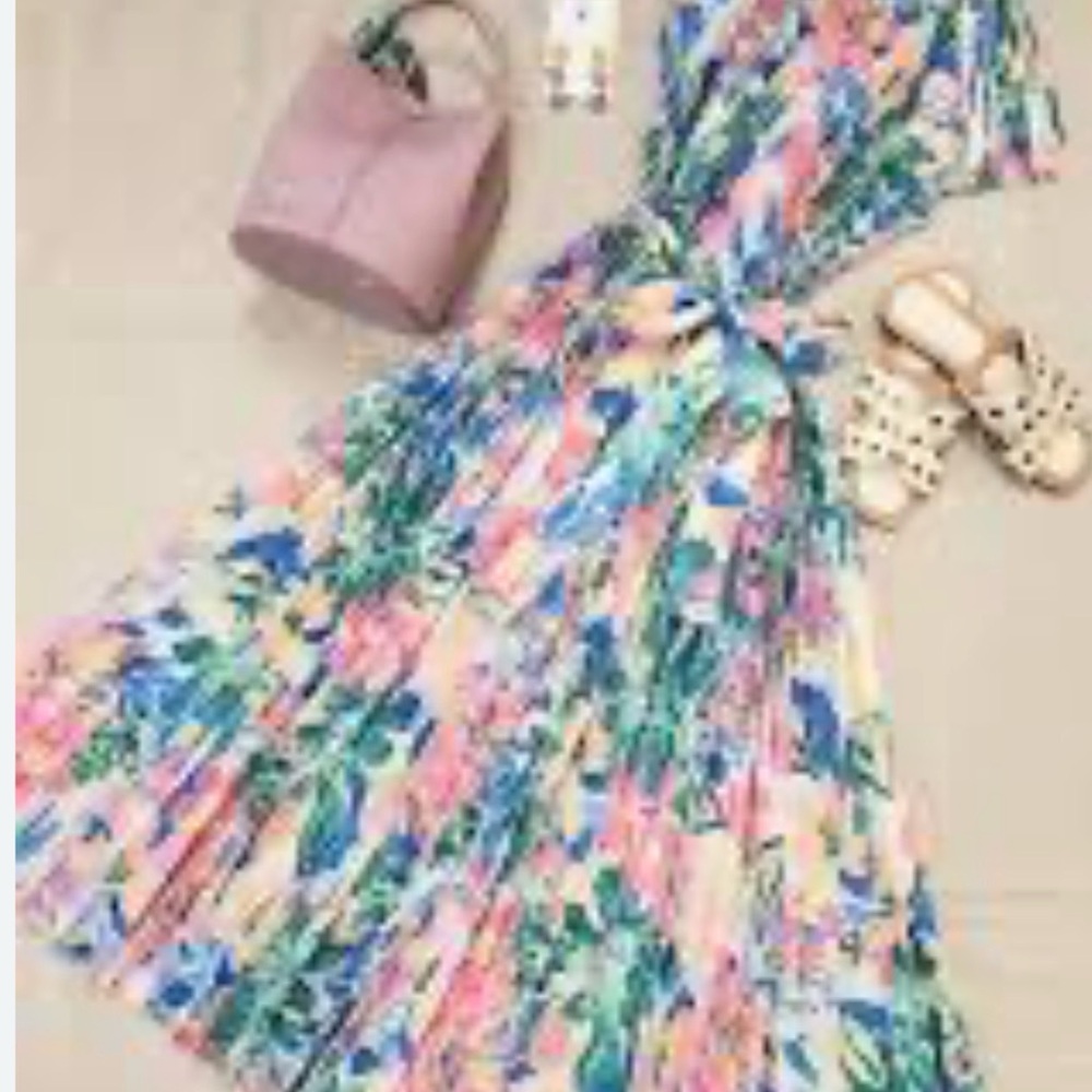 Current Air The Butterfly Dress Fluttered Multicolor Maxi Pleated